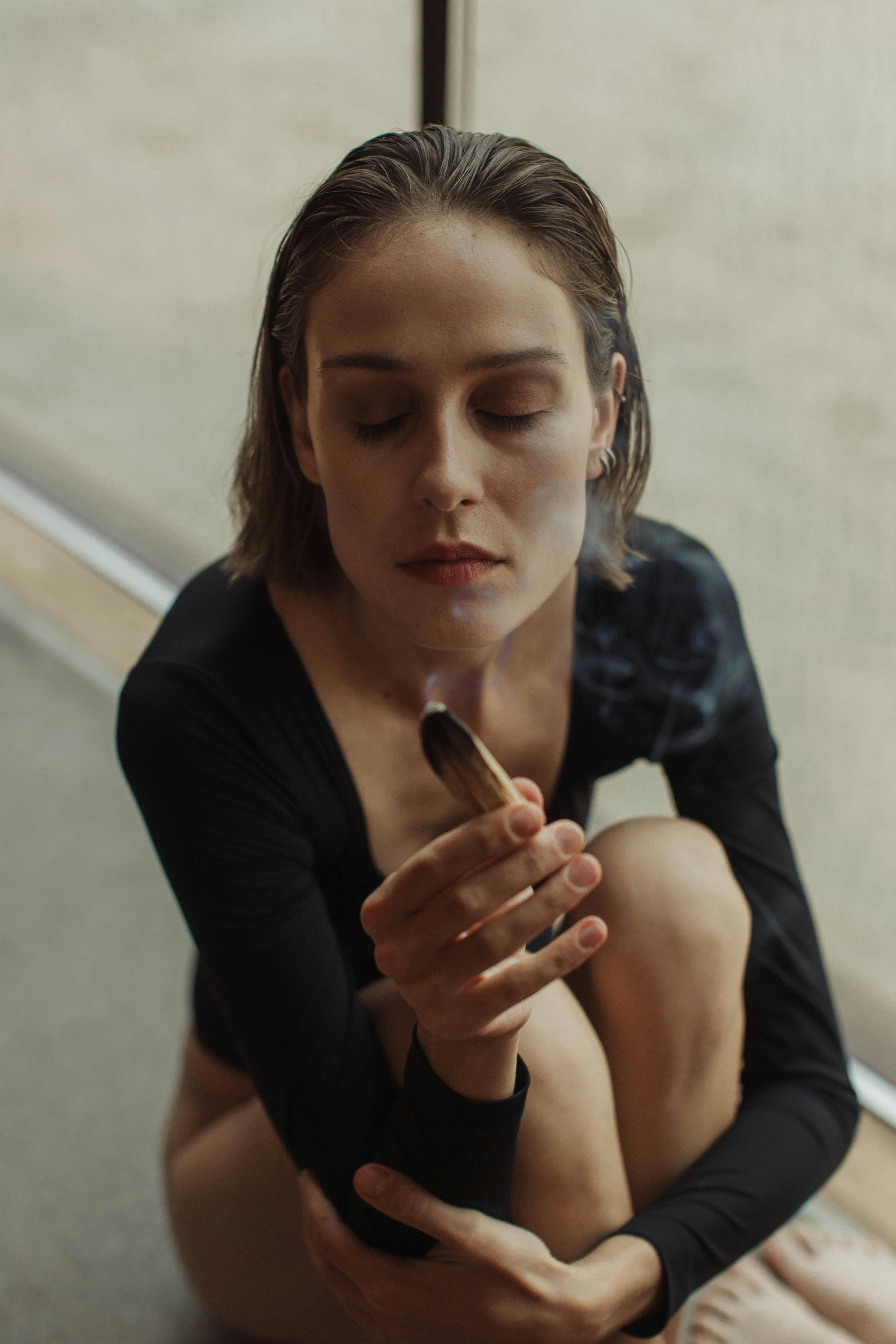 Woman in Black Scoop Neck Shirt