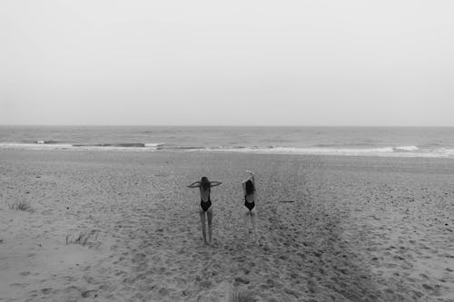 그레이 스케일 사진, 뒷모습, 모래의 무료 스톡 사진