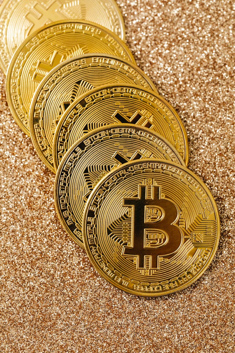 Close-Up Shot Of Bitcoins