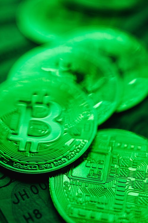 Close-Up Shot of Bitcoins