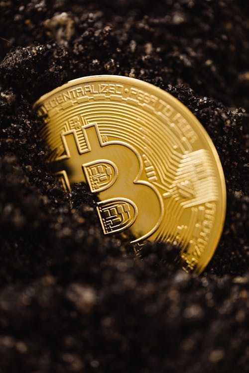 Free Close-Up Shot of a Bitcoin Buried in the Ground Stock Photo