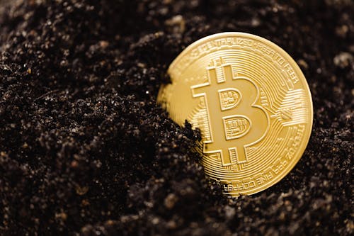 Free Close-Up Shot of a Bitcoin Buried in the Ground Stock Photo