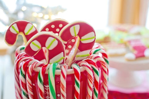 Free Red and White Candy Cane Candies and Cookies  Stock Photo