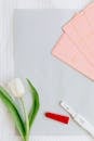 White Tulip Flower Beside the Pregnancy Test