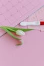 A Positive Result of Pregnancy Test Kit Placed near a White Tulip