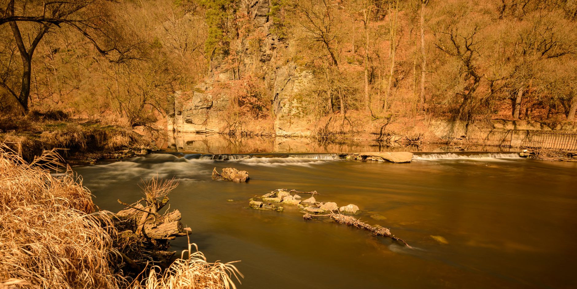 Sulphur Fork Creek winding through wooded banks in Springfield