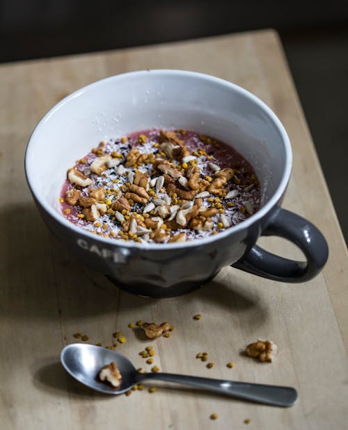 Smoothie Bowl with Nuts and Seeds on Top 