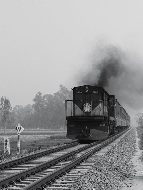 Free Cargo Train on Railway  Stock Photo