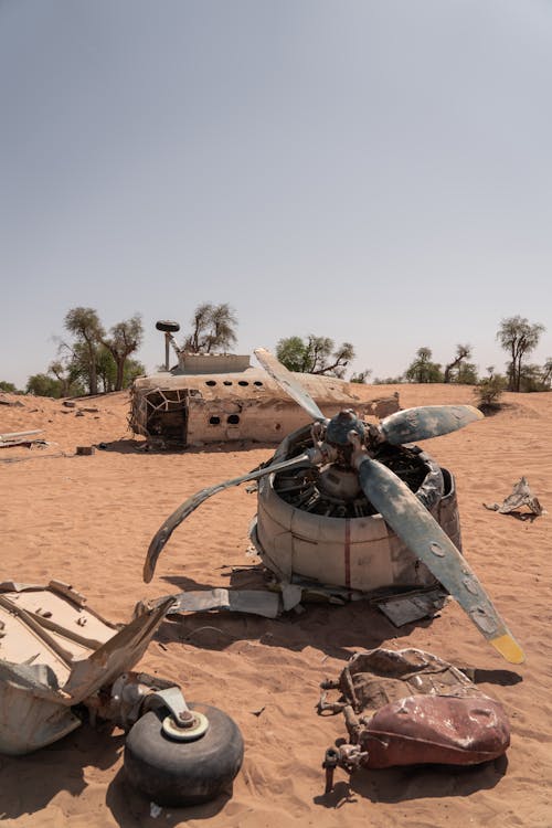 Airplane Wreckage on the Dessert Sand