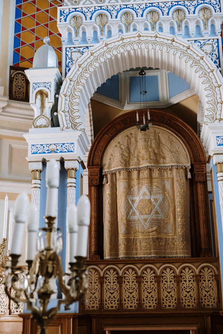 Wooden Torah Ark With White Pillars