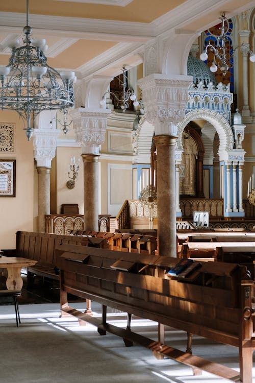 Wooden Benches Near the Torah Ark