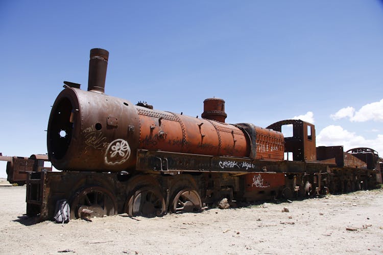 Abandoned Rusty Train On A Wasteland