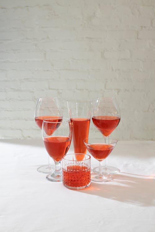 Set of glasses with red drink