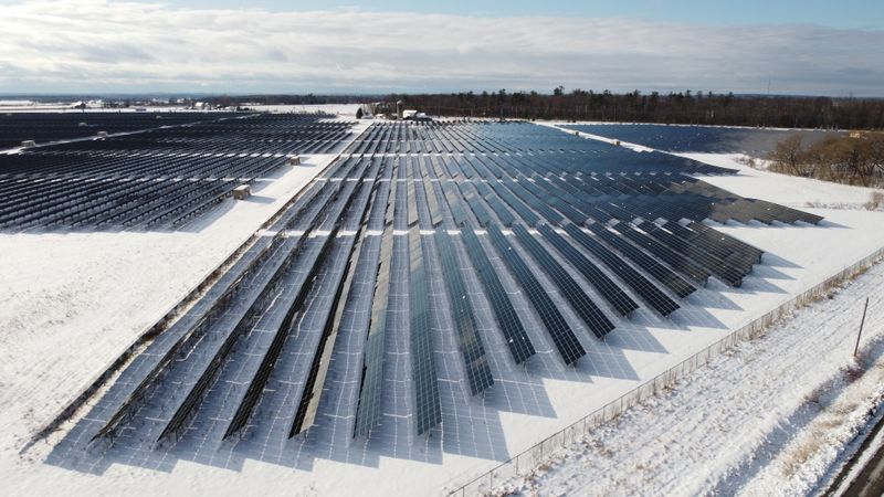Solar panels working during winter weather