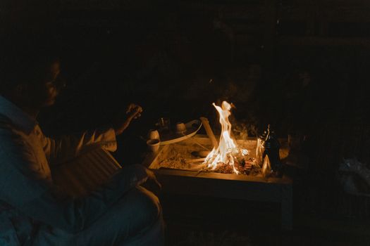 Fire on Brown Wooden Table