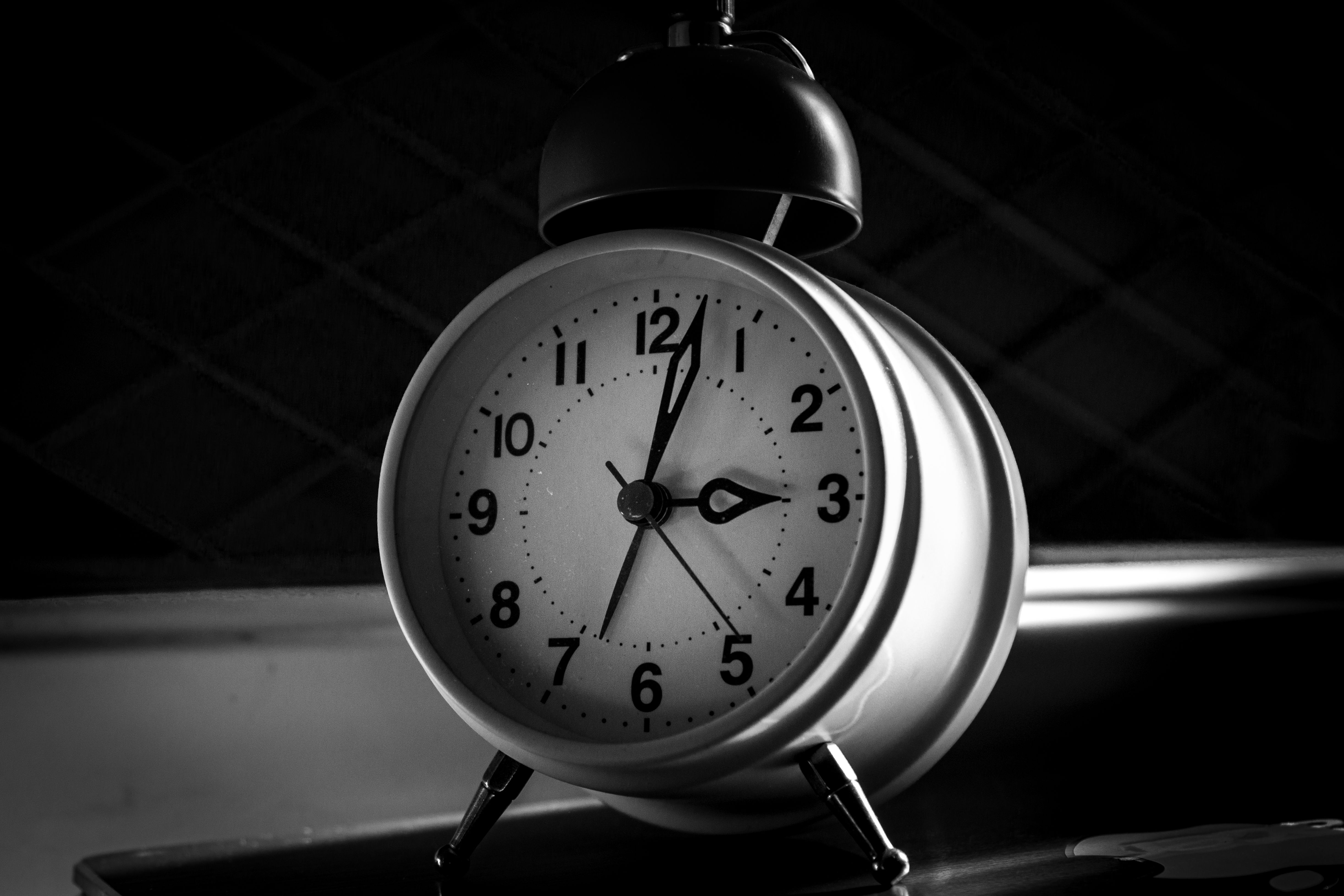 Grayscale Photo of Twin Bell Alarm Clock · Free Stock Photo