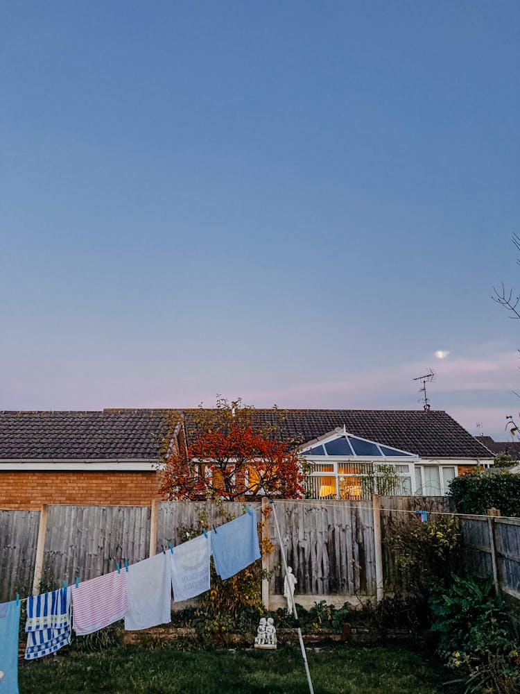 Rural House Backyard With Drying Laundry