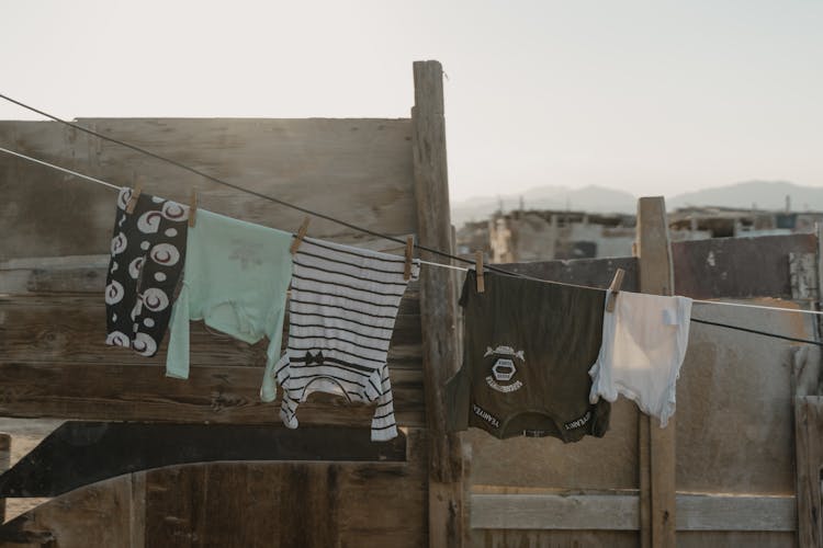 Children's Clothing Hanging On A Clothesline