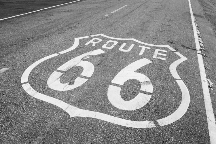 A Route 66 Sign On The Road In Anaheim, California, USA