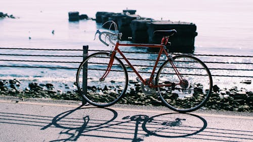 Bicicleta De Montanha Red Hardtail Perto De Corpo D'água
