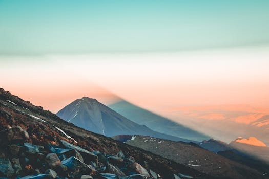 Captivating view of Mount Ararat at sunrise, showcasing natural beauty and volcanic landscape.