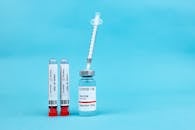 Covid Essentials on Blue Surface