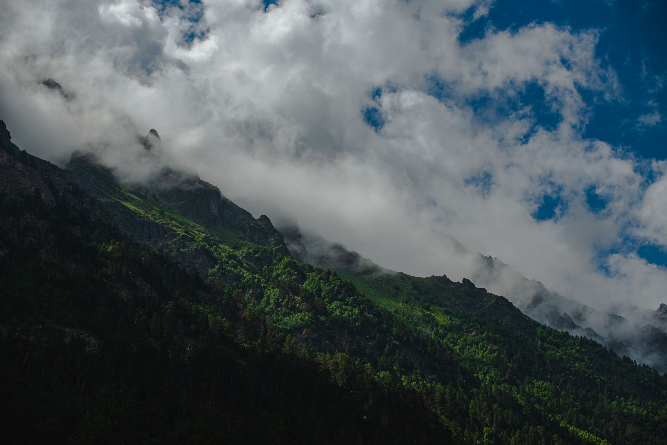 Green Mountain Under the White Clouds · Free Stock Photo