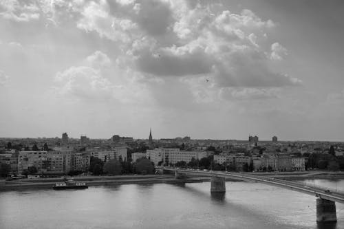 Old city with motor bridge over river