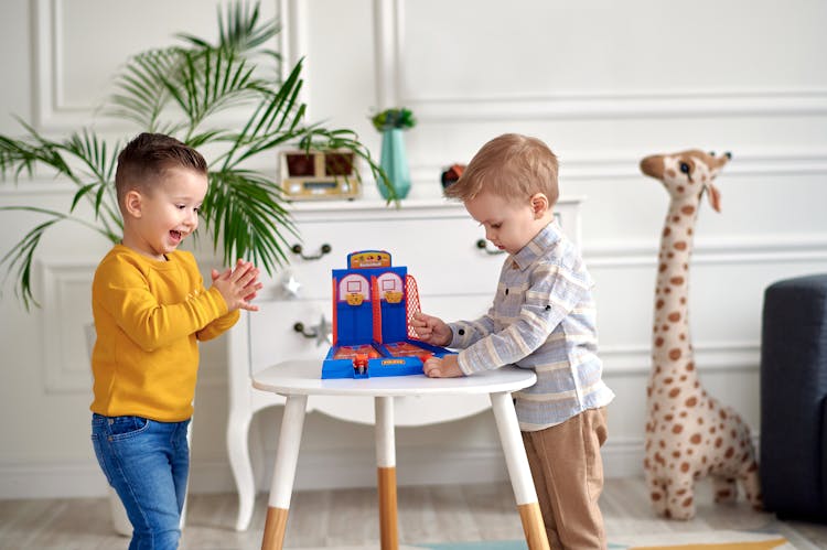 A Two Boys Playing Basketball Toy