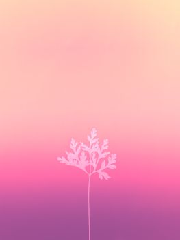 Minimalist silhouette of a plant against a pink and purple gradient background.