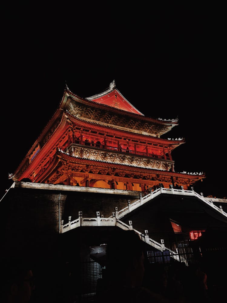 Bell Tower Of Xian Illuminated At Night 