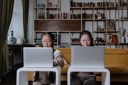 Free Girls Studying while Looking at Their Laptop Stock Photo