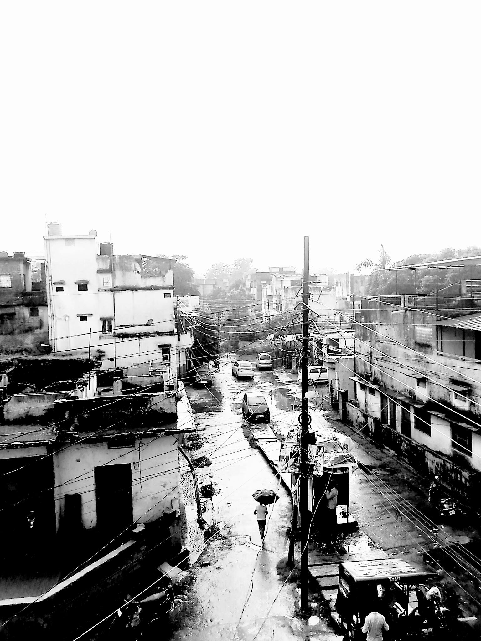 Free stock photo of black and white scenery, city life, rain