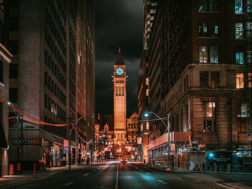 Free Illuminated Clock Tower during Night Time Stock Photo
