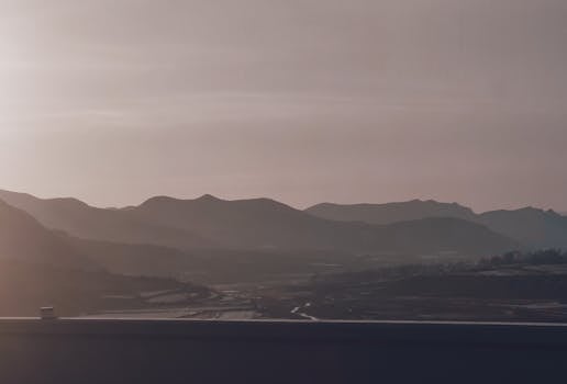 Peaceful view of a mountain range during dusk in Zhangjiakou, Hebei, China.