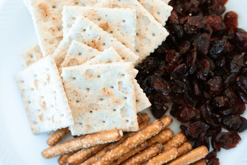 small compartmentalized snack box with cheese, salami, and crackers