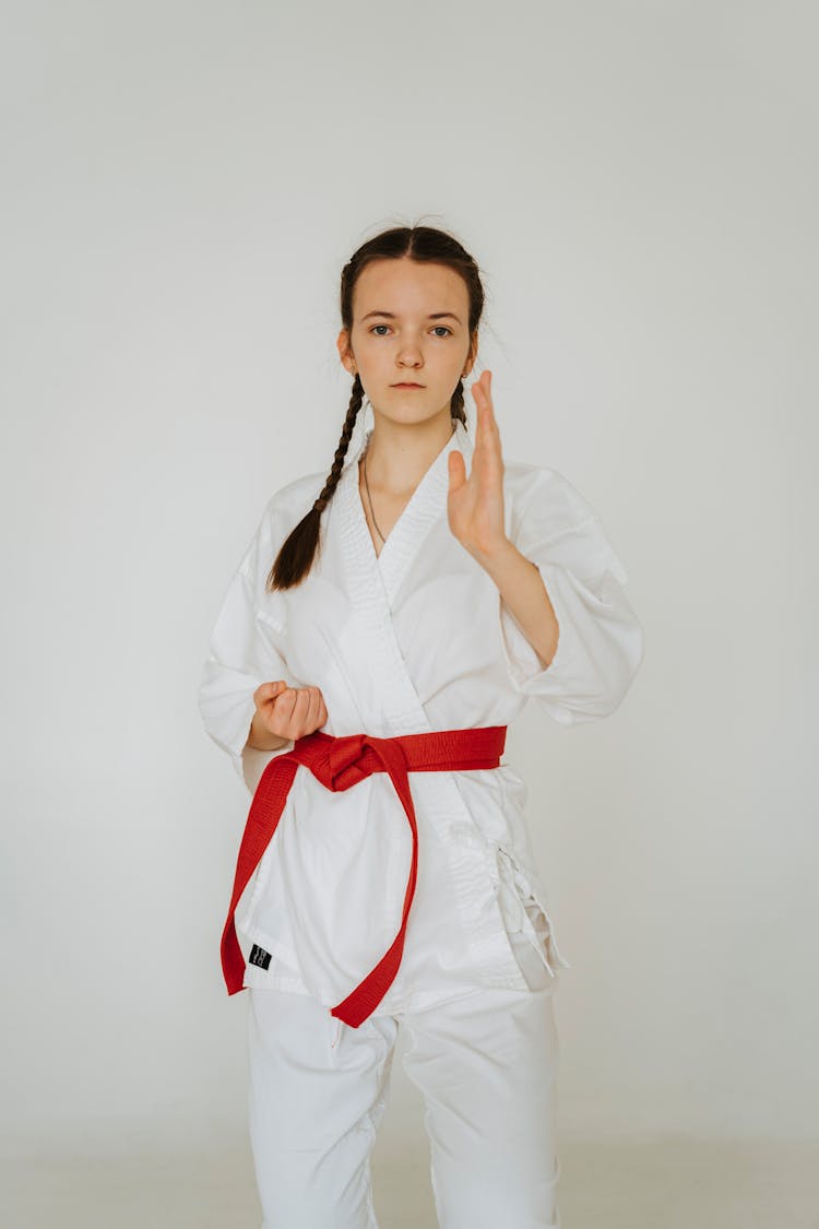 Woman Doing A Karate Pose