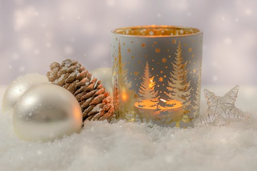 Christmas Ornaments on Snow