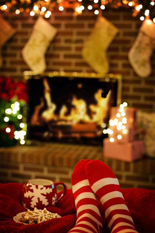 Person Wearing Red and White Socks