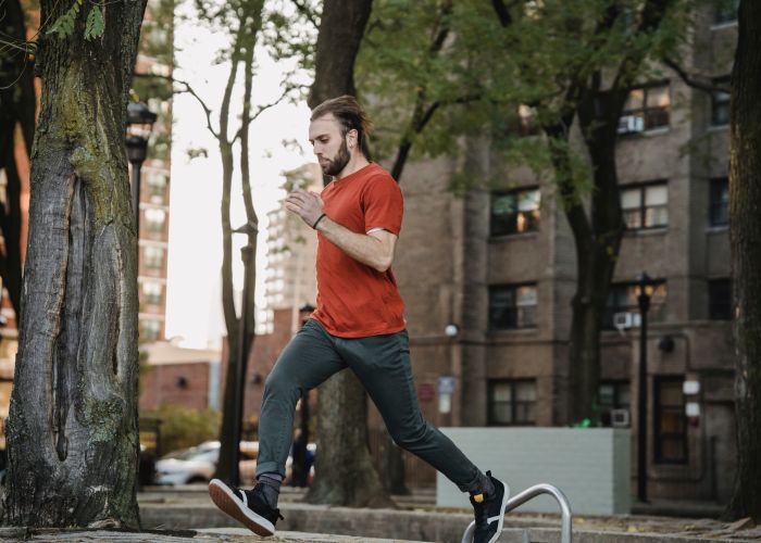 Athlete training on urban rails