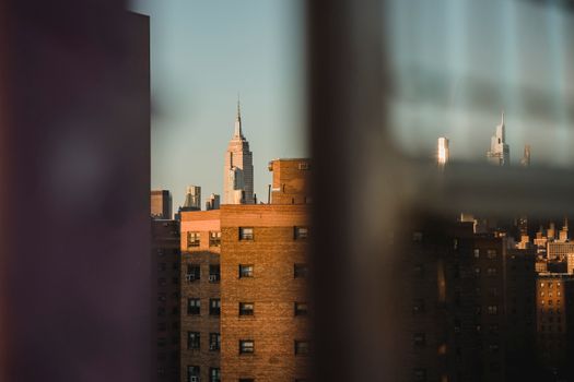 Old building facades in city in twilight