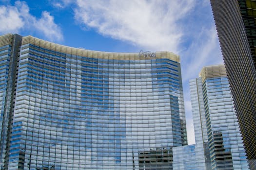 Stunning view of the Aria Hotel with reflective glass architecture in Las Vegas.