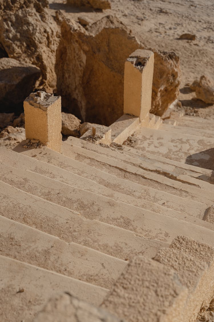 Broken Pillars On Stairs