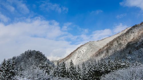 Free A scenic winter landscape showcasing snow-covered mountains and trees in Nagano, Japan. Stock Photo