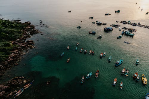Aerial Photography of Colorful Boats on the Sea