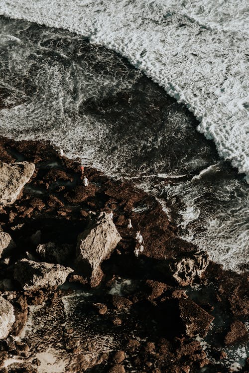 免费 水浪击中棕色岩石 素材图片