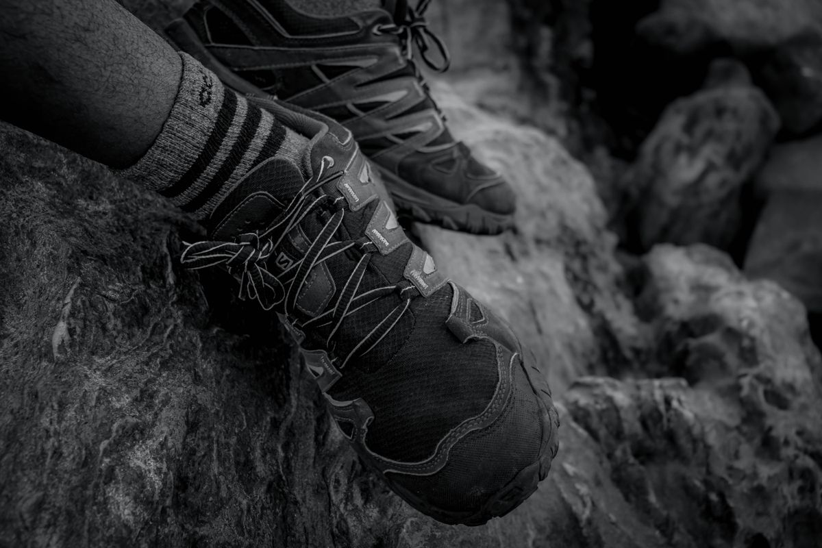 hiking shoes and wool socks ready for a plus size friendly trail hike