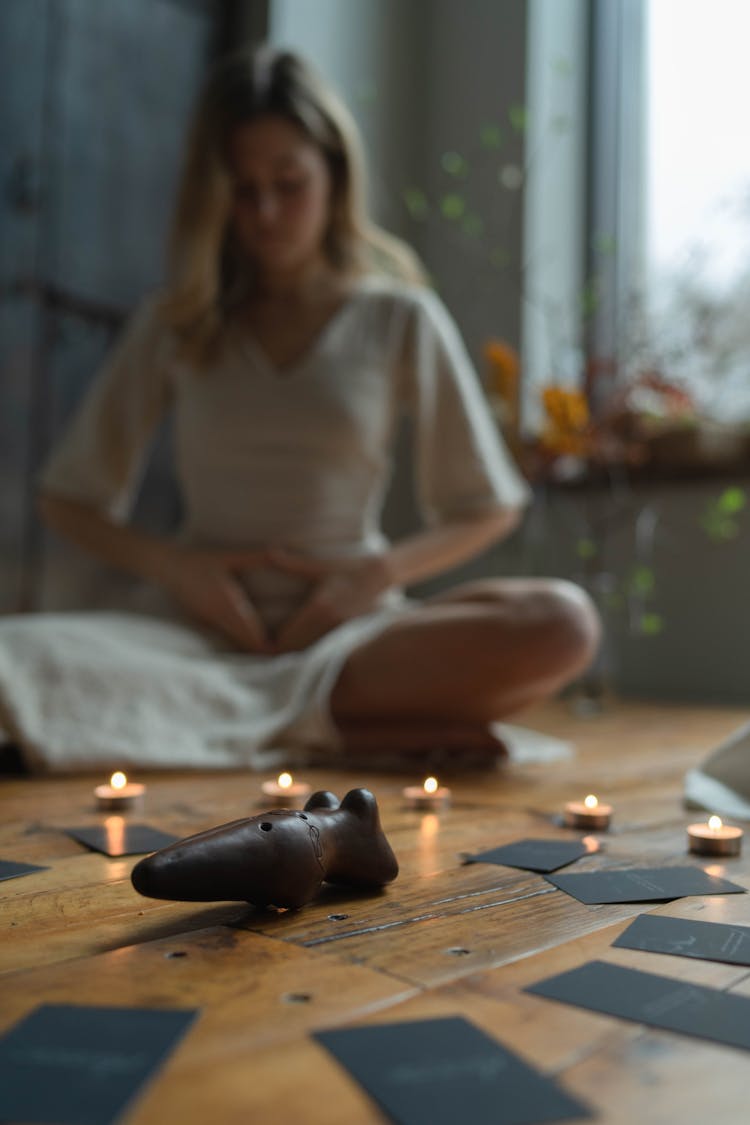 A Woman Meditating Alone