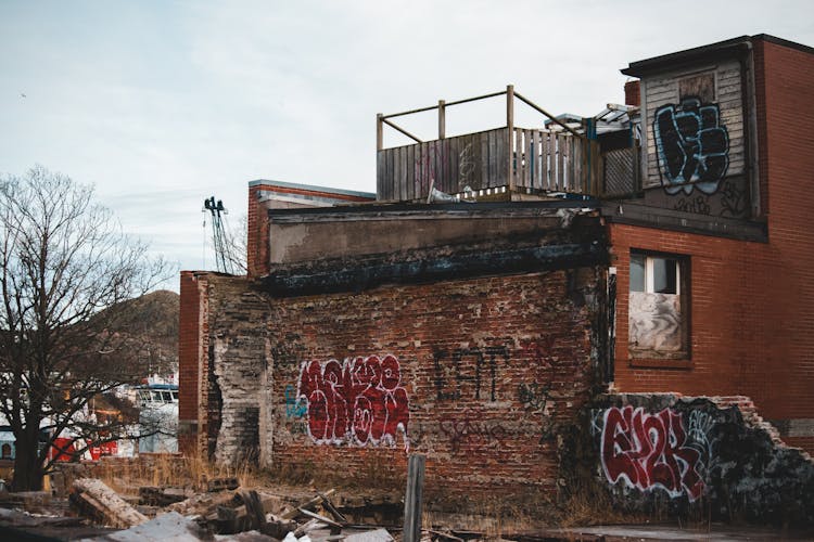 Facade Of Abandoned Brick Building