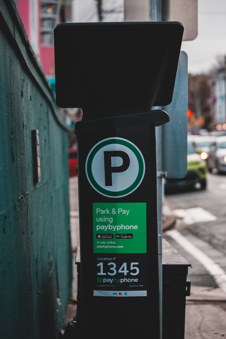 Parking Meter Allowing Payment By Mobile Phone Placed On Street